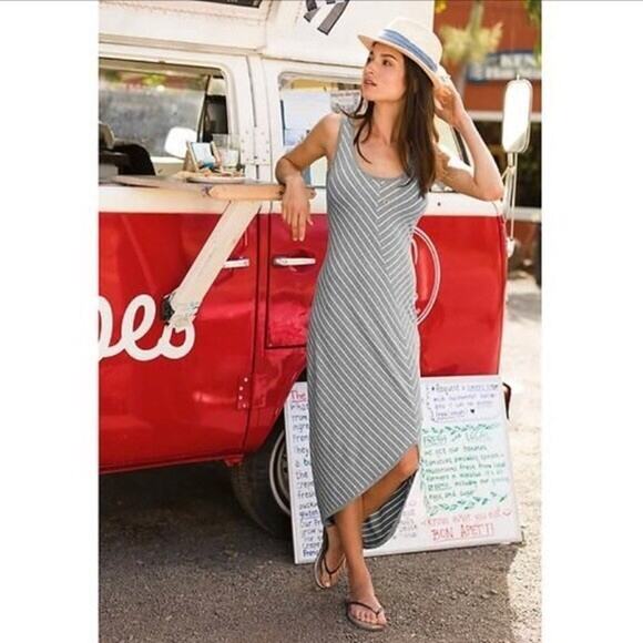 Athleta Women's Medium Maxi Dress "Heather Grey Cross-Shore" Sleeveless (box 15) - Picture 1 of 9